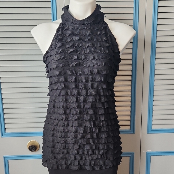 Very Important Pieces Black Textured Ruffle Halter Top - Picture 1 of 13
